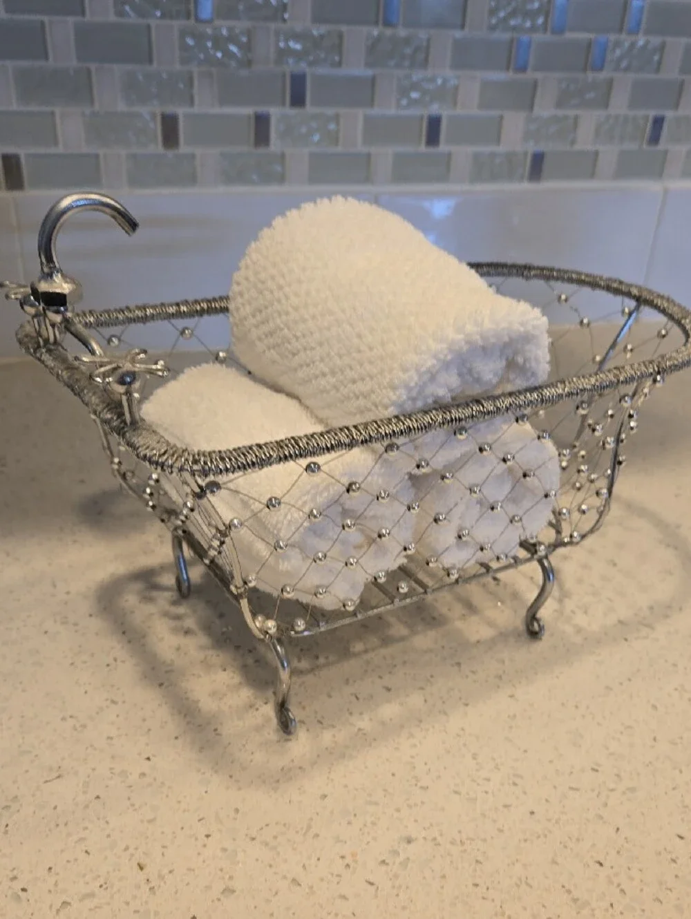Silver Wire Decorative Bathtub Vanity Tray